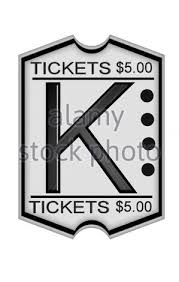 K, in the alphabet set Ticket Stub, is a black letter on a white ticket  marked $5.00 Stock Photo - Alamy